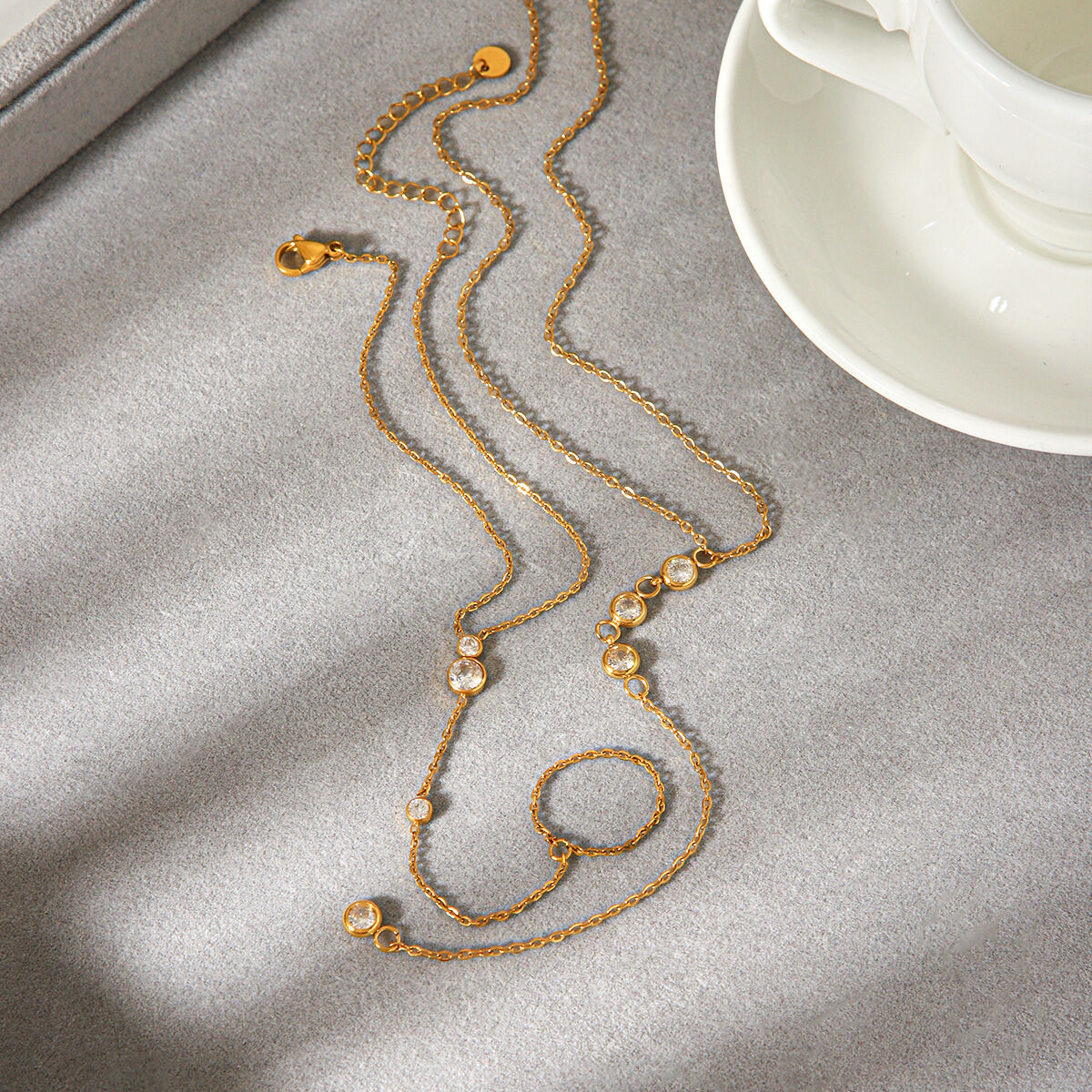Y-shape Stainless Steel Waterproof Gold Color Necklace Set