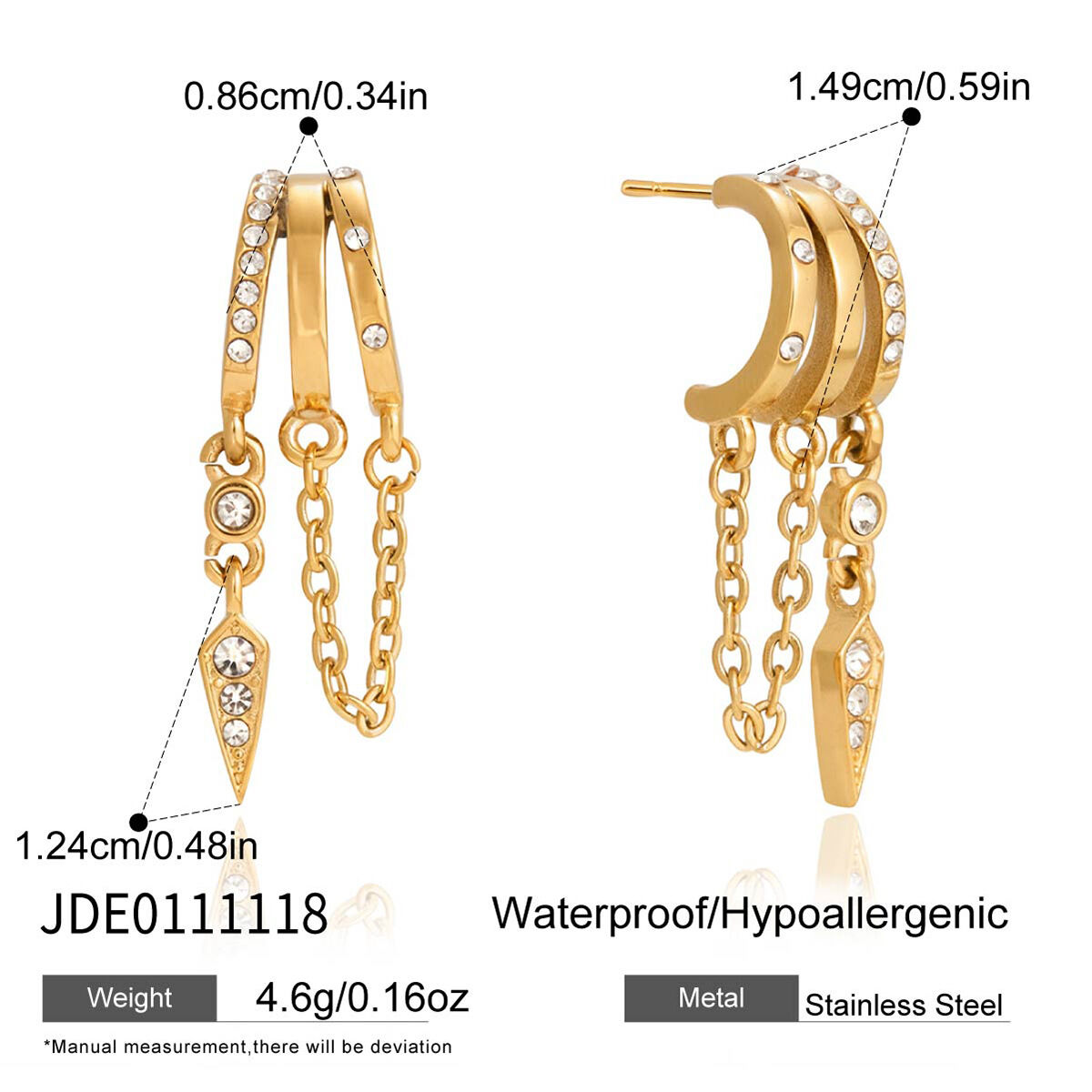 Orecchini pendenti da donna in acciaio inossidabile con nappa, impermeabili, color oro Immagine2