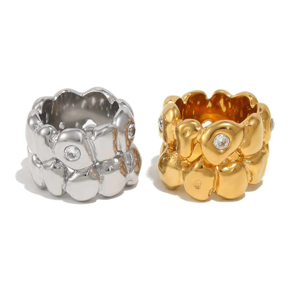 Irregular Shape Zircon Stainless Steel Waterproof Statement Ring Picture2