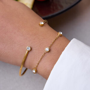 Lightweight Stainless Steel Waterproof Gold Color Zircon Women's Bracelets Sets h5 Picture3