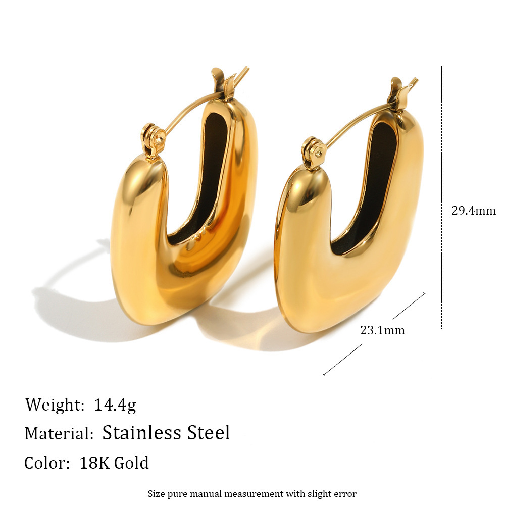 U-Shape Stainless Steel Waterproof Gold Color Hoop Earrings Picture2