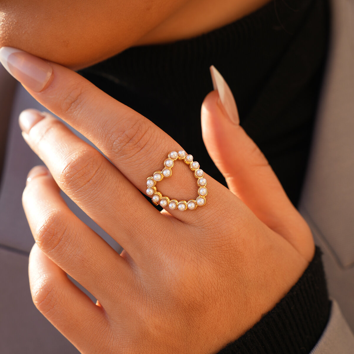 Simple Series Daily Heart Stainless Steel Waterproof   Gold Color  Statement Rings h5 Picture5