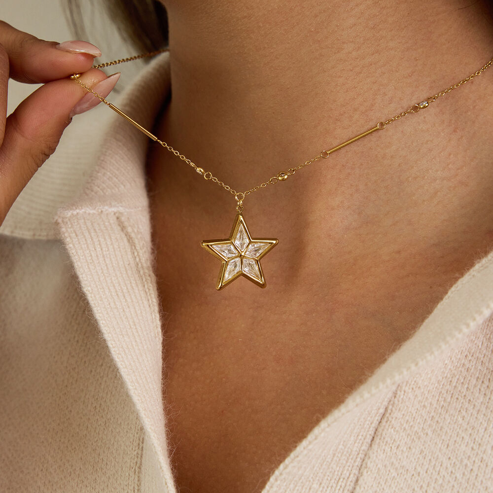 Collane con ciondolo da donna Brilliant Star in acciaio inossidabile, impermeabili e anti-ossidazione, color oro h5Immagine3