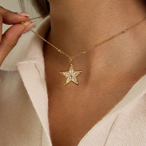 Collane con ciondolo da donna Brilliant Star in acciaio inossidabile, impermeabili e anti-ossidazione, color oro h5 Immagine3