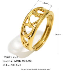 Heart Stainless Steel Waterproof Gold Color Statement Ring h5 Picture2