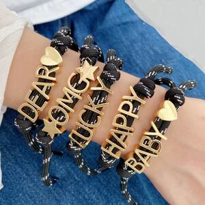 Klassieke MAMA-letterarmbanden van messing voor dames, gevlochten. h5 Afbeelding2