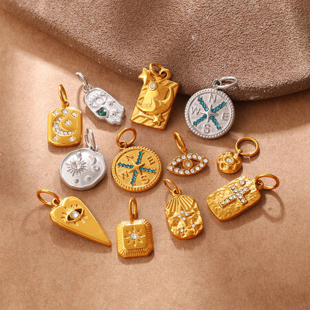Simple Series Günlük Şeytan Gözü Düzensiz Şekilli Güneş Yıldız Ay Paslanmaz Çelik Su Geçirmez Altın Renk Rhinestone Unisex Kolyeler 2