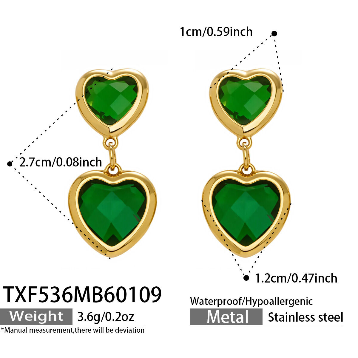 Romantic Glass Heart Stainless Steel Waterproof&Anti-Tarnish Gold Color Women's Jewelry Sets Picture2