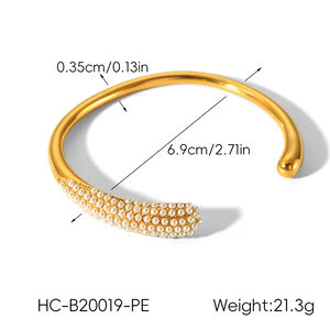 Elegant Stainless Steel Waterproof Gold Color Pearl Women's Bangles h5 Picture2