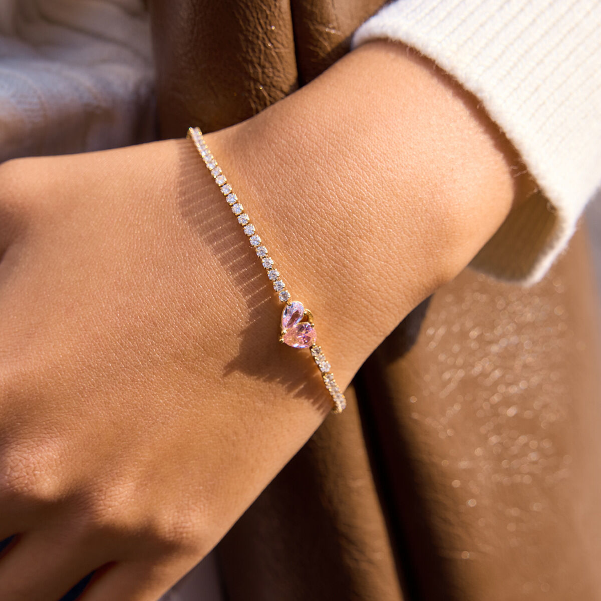 Sophisticated Heart Shape Stainless Steel Waterproof Gold Color Zircon Women's Charm Bracelets h5Picture4