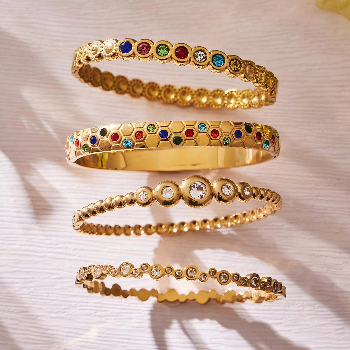 Shining Zircon Circle Stainless Steel Gold Color Waterproof&Anti-tarnish Women's Bangles