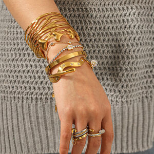 Heart Stainless Steel Waterproof Gold Color Zircon Bangles h5 Picture4