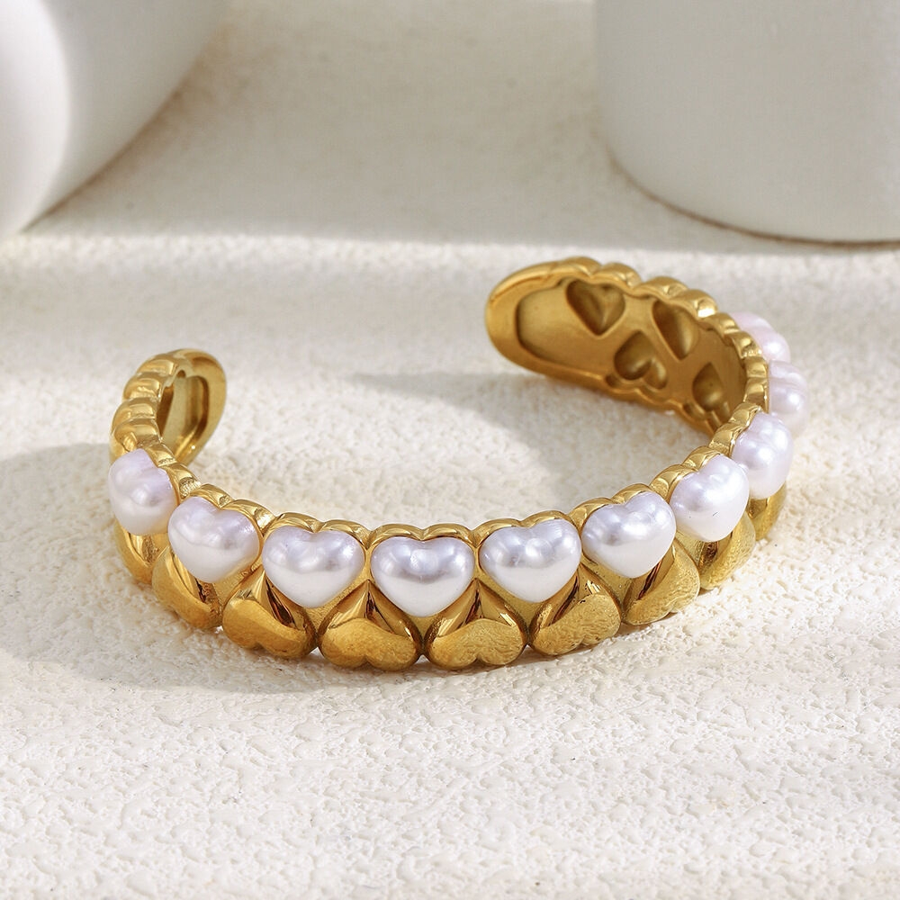 Heart Shape Stainless Steel Waterproof Gold Color Cuff Bracelet