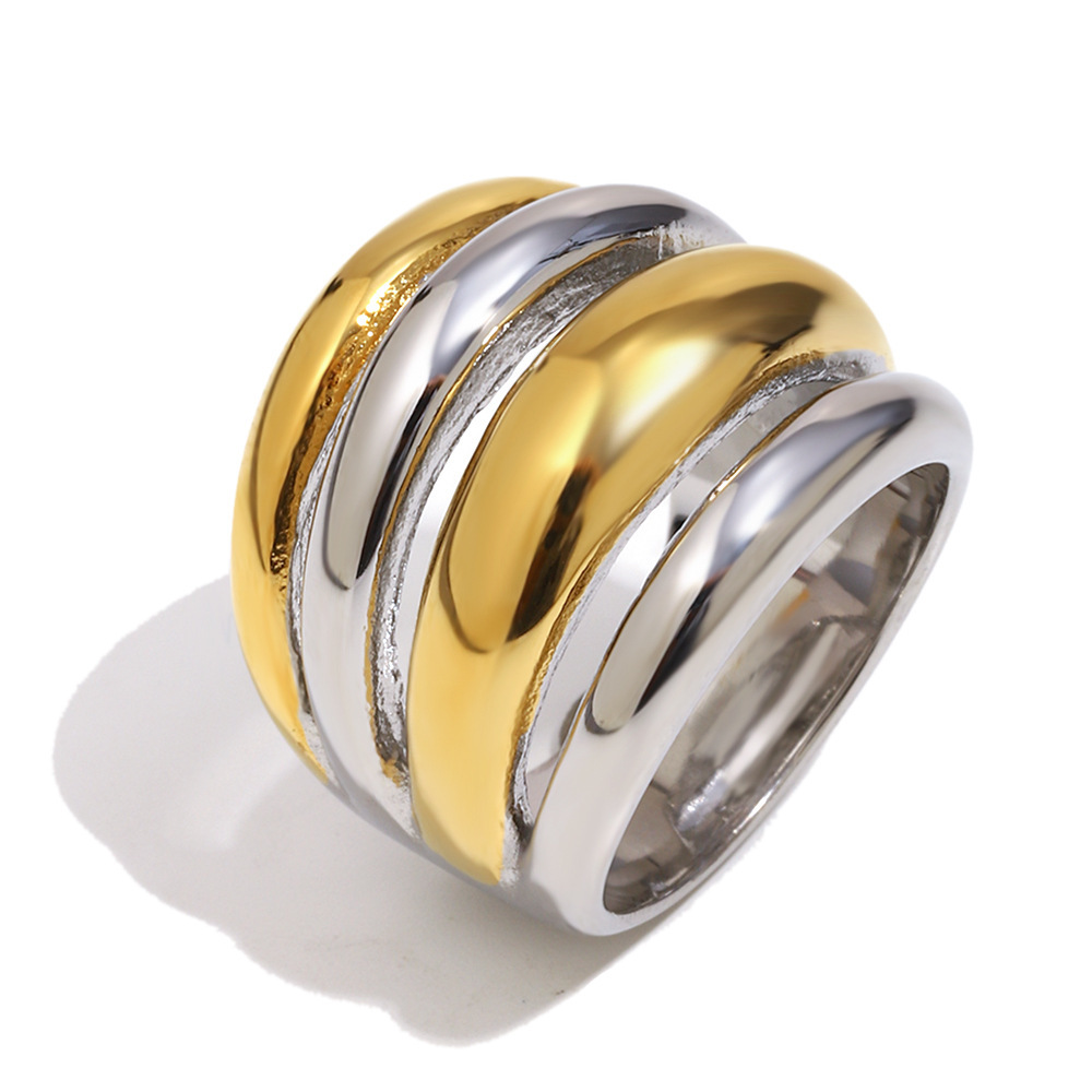 Multiple Circles Shape Gold And Silver Color Stainless Steel Waterproof Statement Ring Picture2