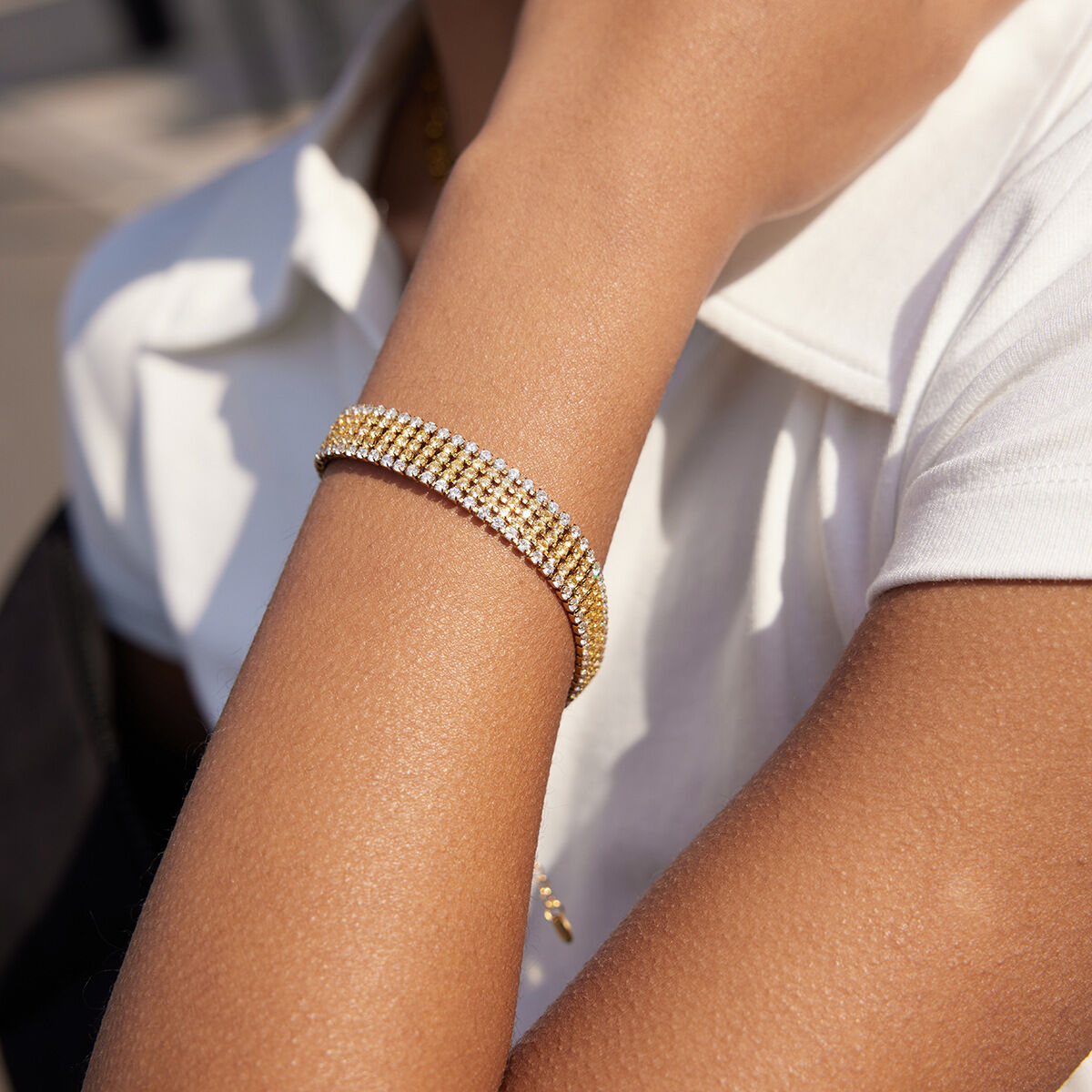 Exquisite Lines Stainless Steel Waterproof Gold Color Zircon Women's Chain Bracelets Picture4