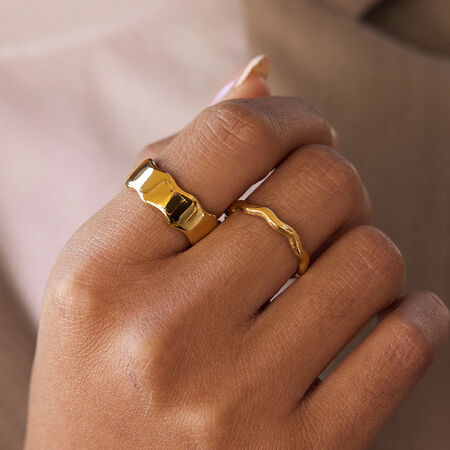 Simple Curve Solid Color Stainless Steel Waterproof Gold Color Ring Sets
