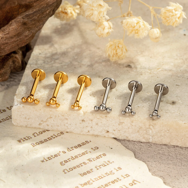 Simple Ball ASTM F136 Titanium Alloy Gold Color Women's Piercing Earrings