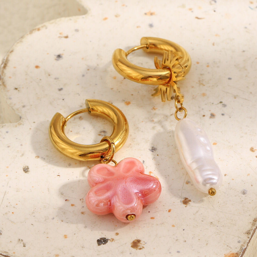 Sweet Flower Stainless Steel Waterproof Pearl Drop Earrings Picture2