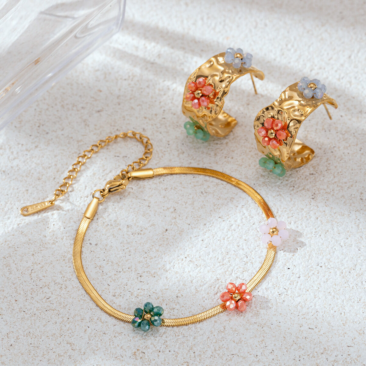 Ensemble de colliers romantiques en acier inoxydable doré, ornés de fleurs en verre h5 Image4