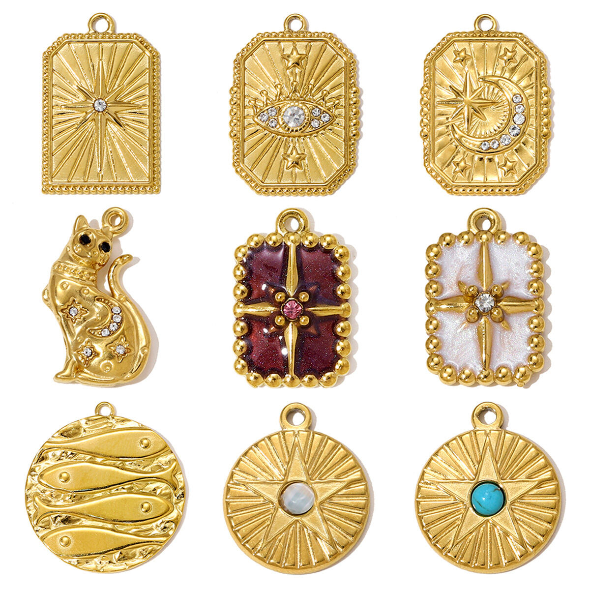 Delicate Retro Tarot Titanium Steel Gold Color Women's Pendants h5 Picture6