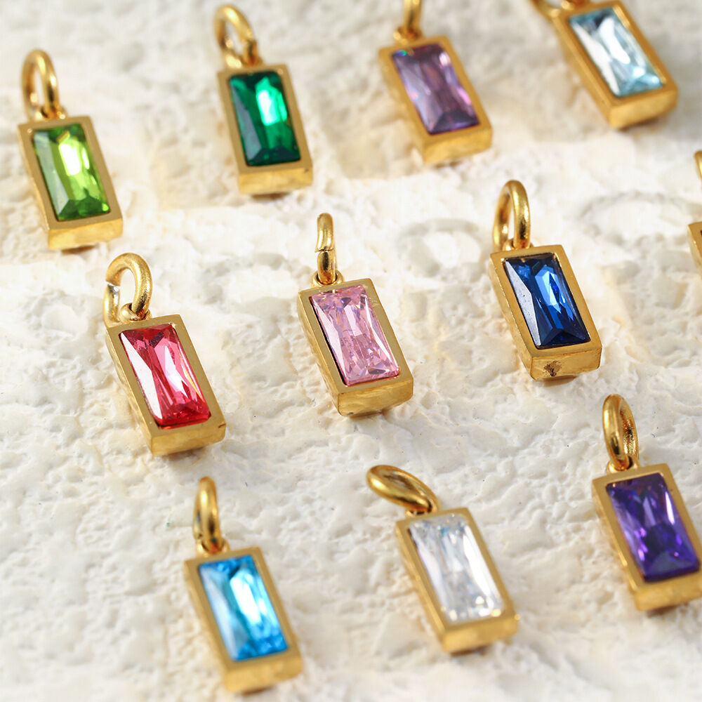 Rectangular Shape Stainless Steel Waterproof Twelve-month Birthstone DIY pendant Picture3