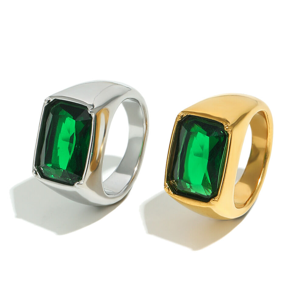 Square Emerald Zircon Stainless Steel Waterproof Ring h5 Picture4