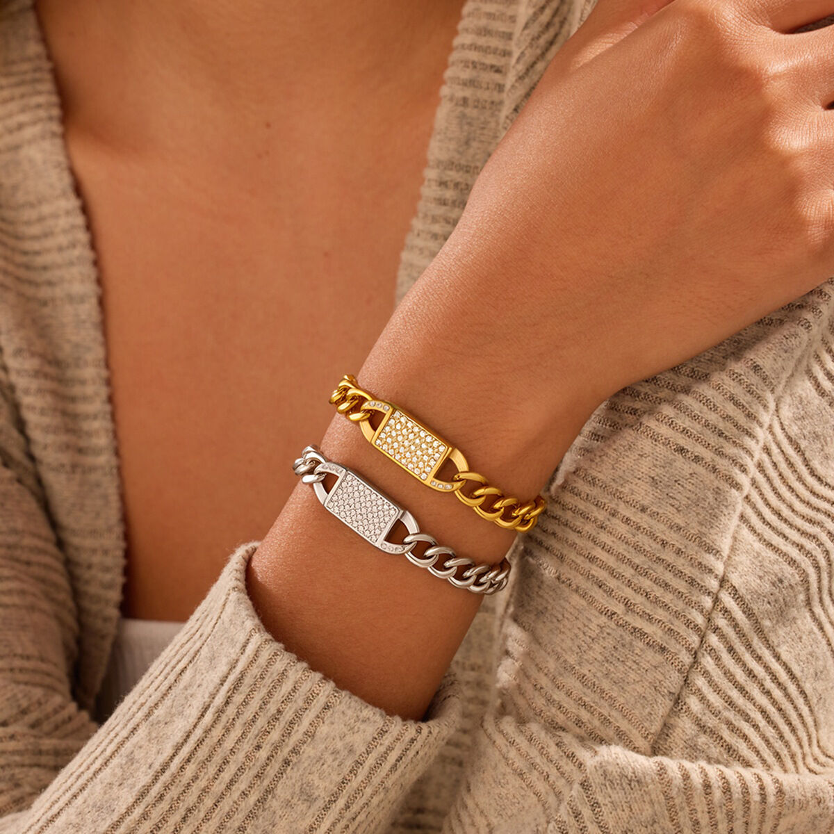 Simple Punk Irregular Shape Chain Stainless Steel Waterproof   Gold Color  Women's Chain Bracelets