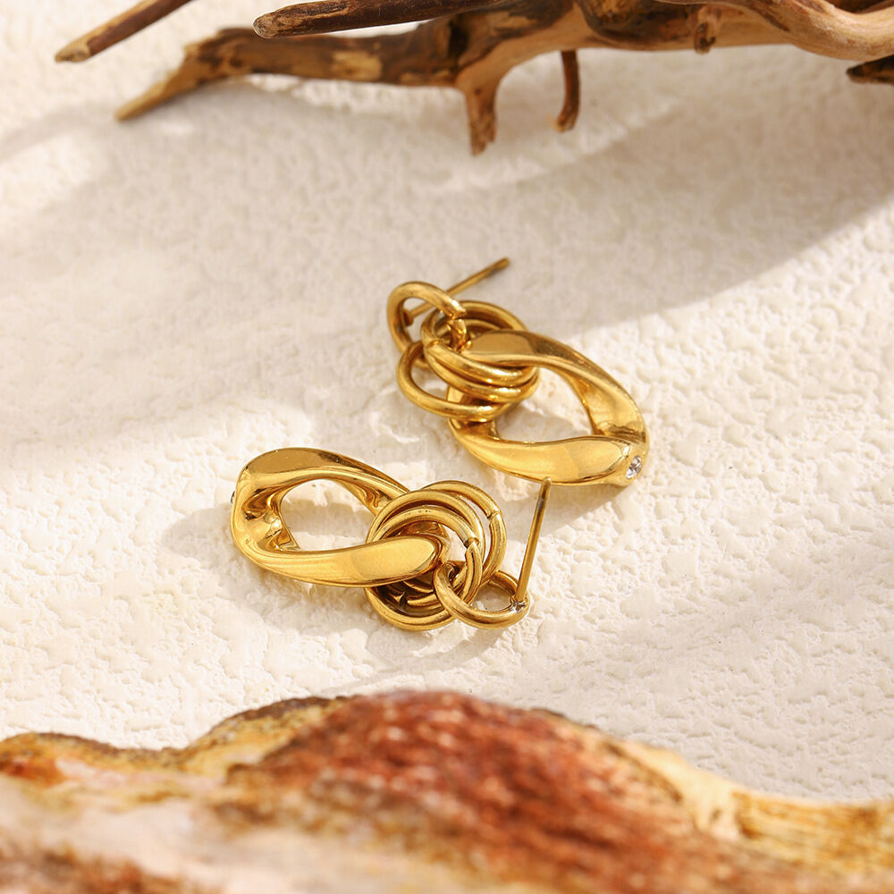 Irregular Shape Stainless Steel Waterproof Gold Color Drop Earrings h5 Picture2