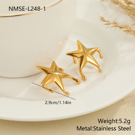 Pendientes de botón para mujer de acero inoxidable, serie clásica, retro, forma irregular, estrella, color dorado, resistentes al agua