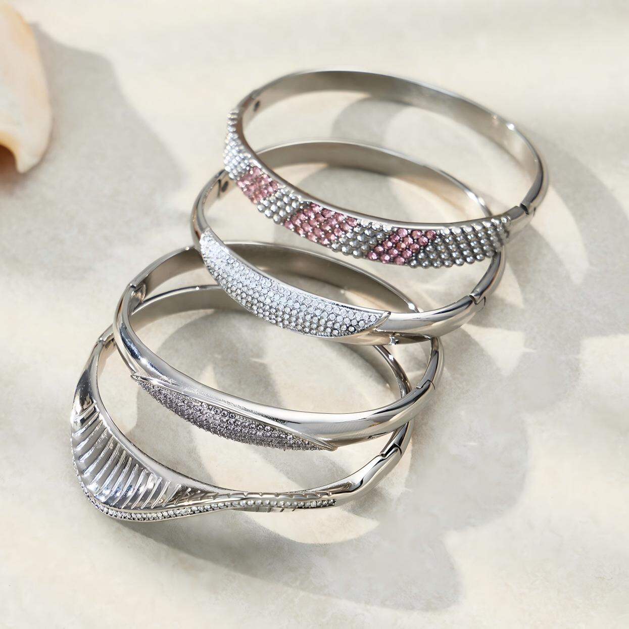 Brilliant Solid Color Stainless Steel Gold Color Waterproof&Anti-tarnish Women's Bangles h5 Picture2
