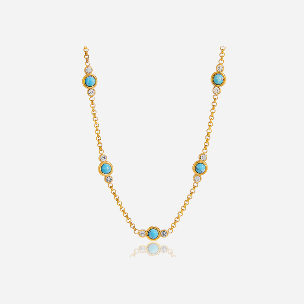 Shimmering Turquoise Stainless Steel Waterproof Gold Color Women's Chain Necklaces