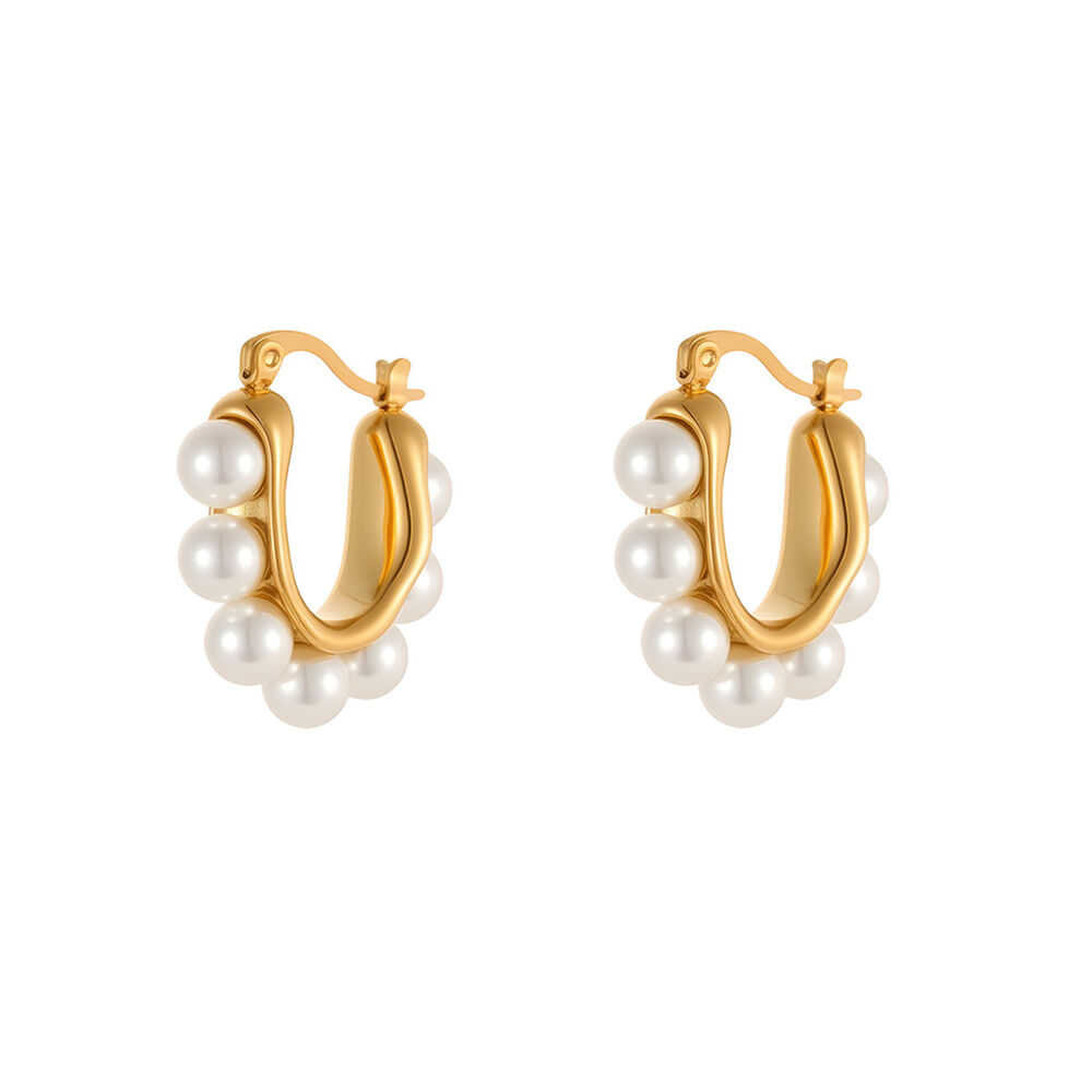 Classic Vacation Irregular Shape Horseshoe-shaped Stainless Steel Waterproof 18K Gold Women's Stud Earrings h5Picture5