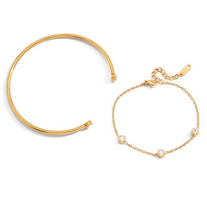 Lightweight Stainless Steel Waterproof Gold Color Zircon Women's Bracelets Sets h5