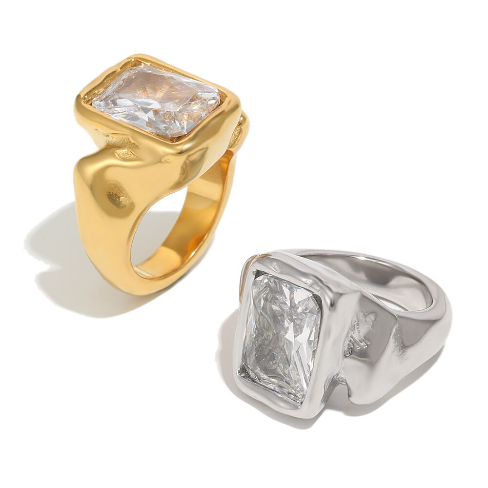 Square Zircon Stainless Steel Waterproof Ring Picture3