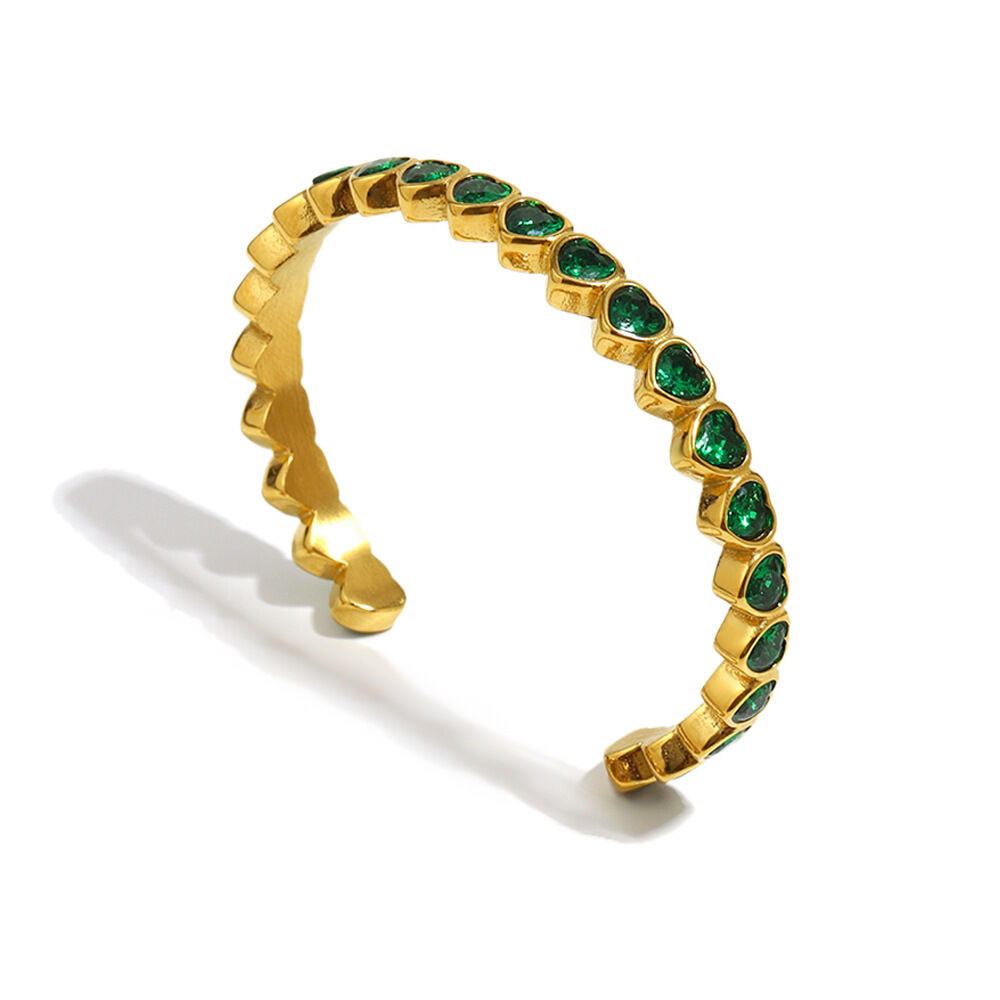 Luxury Heart Zircon Stainless Steel Waterproof Gold Color Cuff Bracelet