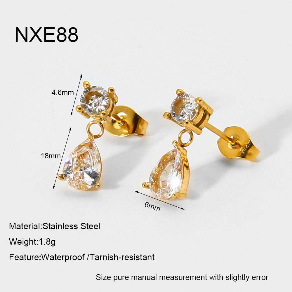 Romantic Series Elegant Droplet Stainless Steel Waterproof Gold Color Zircon Women's Jewelry Sets