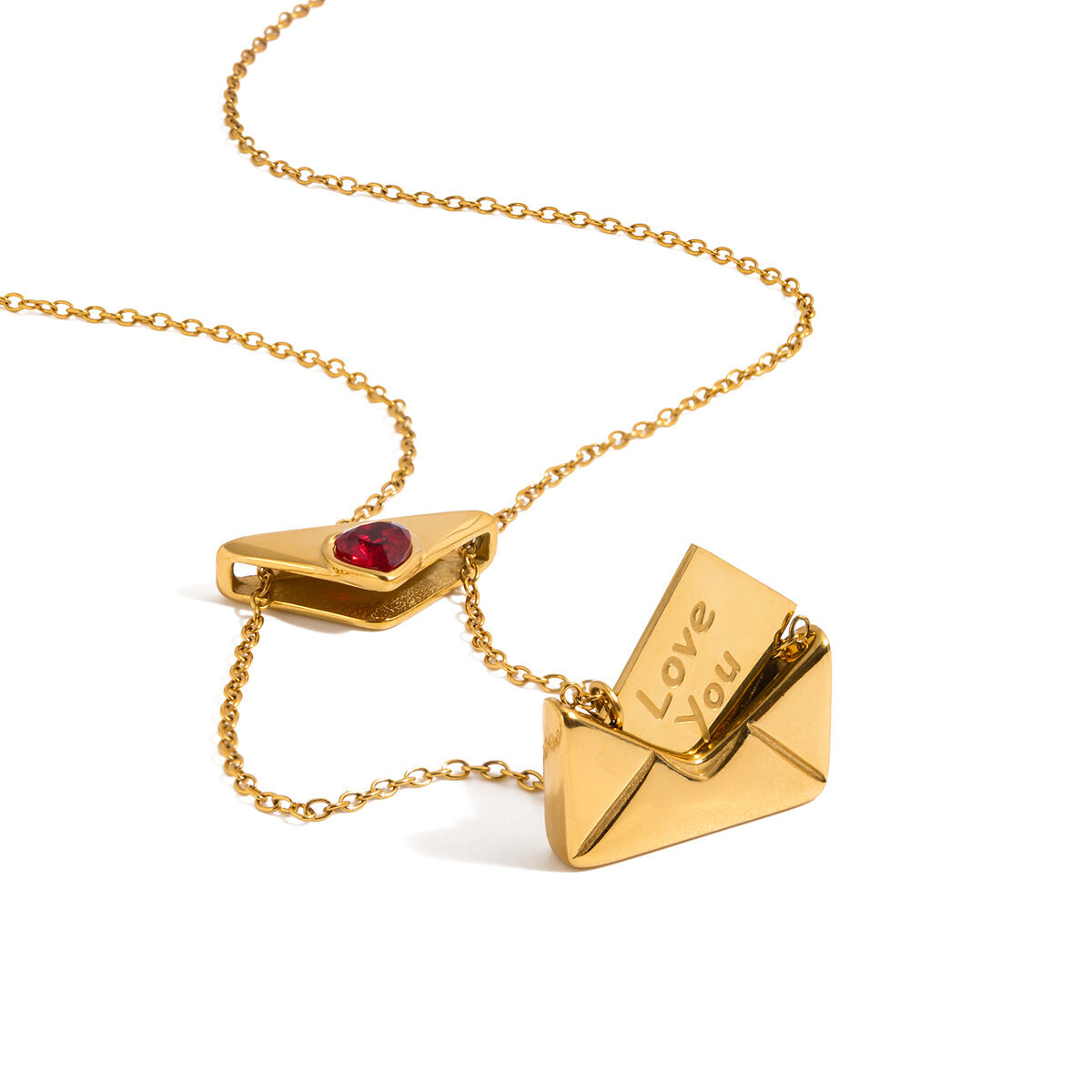 Romantic Love Letter Stainless Steel Waterproof Gold Color Zircon Women's Pendant Necklaces h5 Picture7