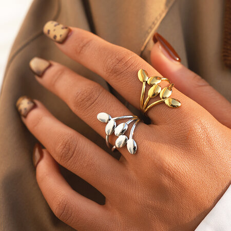 Simple Leaf Stainless Steel Waterproof Gold Color Statement Rings 2
