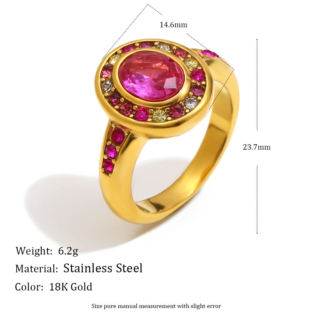 Retro Round Stainless Steel Waterproof Colored Zircon Ring Picture5