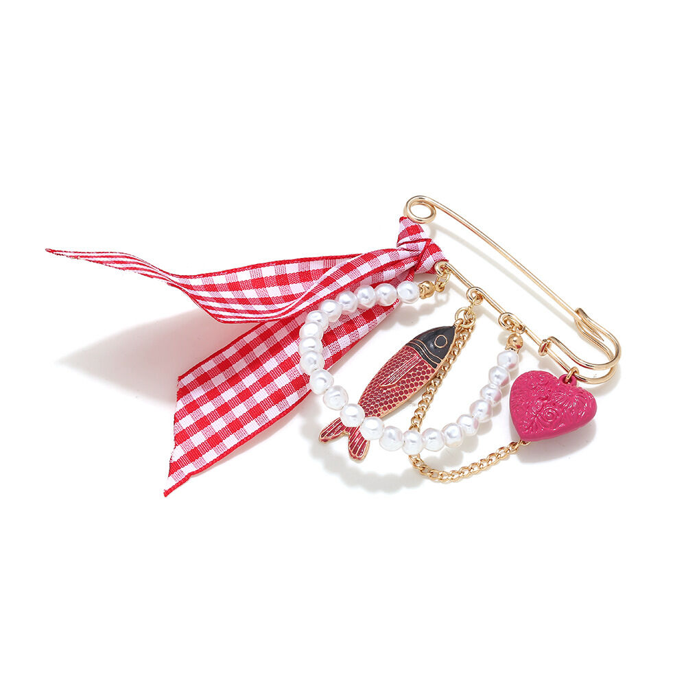 Sweet Plaid Ribbon Fish Alloy Brooch h5 Picture2