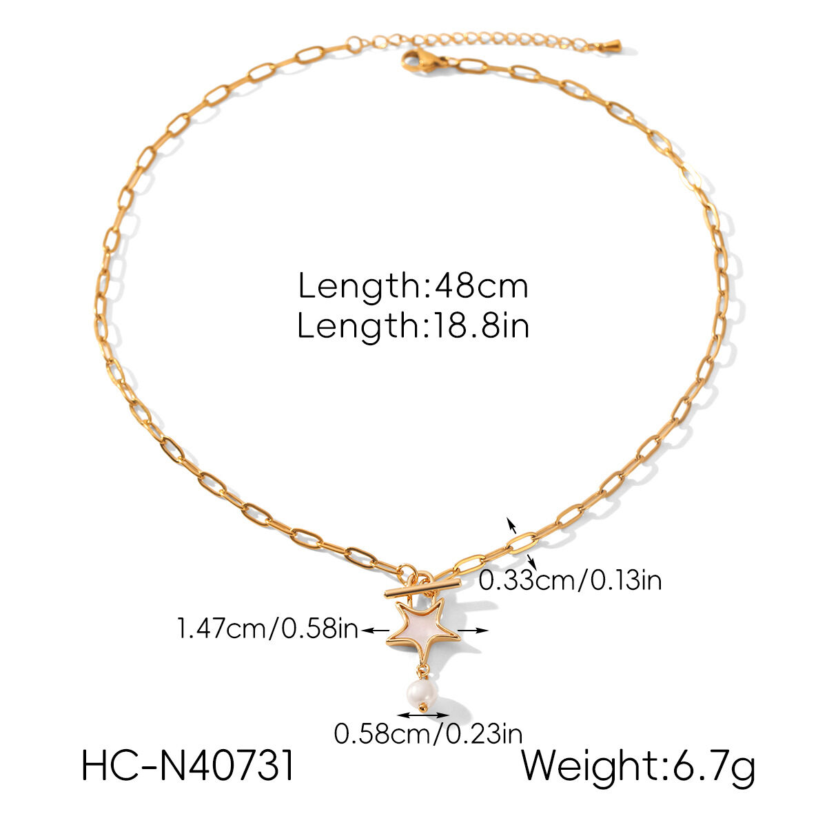 Simple Star Stainless Steel Waterproof Gold Color Pearl Pendant Necklace h5 Picture2