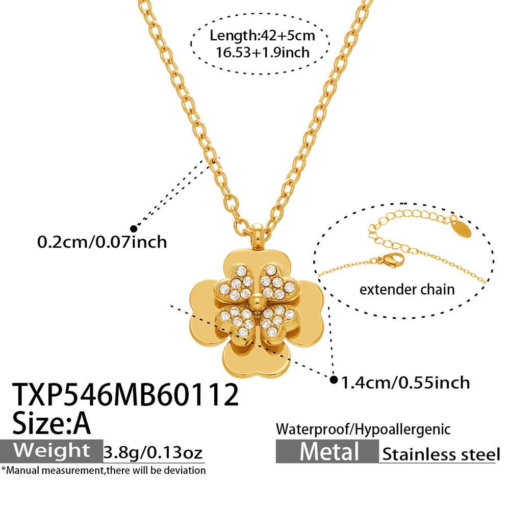 Classic Clover Stainless Steel Gold Color Zircon Waterproof&Anti-tarnish Women's Jewelry Sets