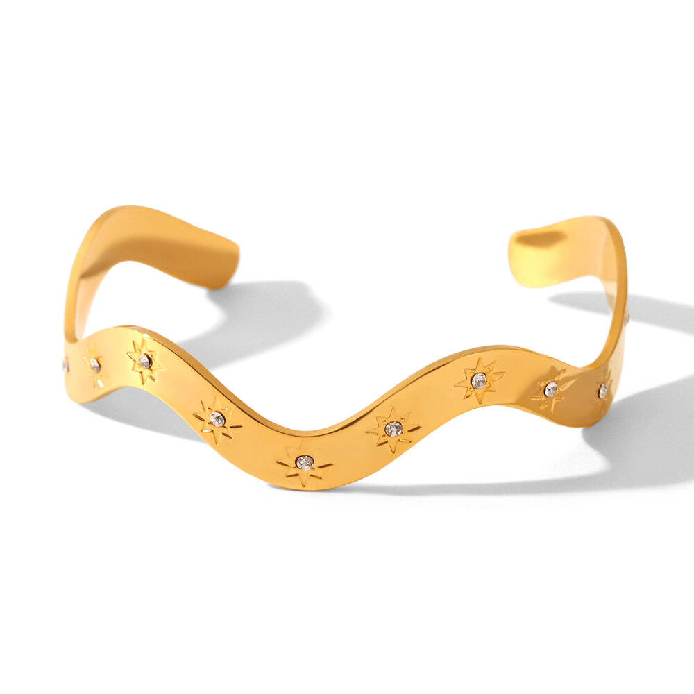 Heart Stainless Steel Waterproof Gold Color Zircon Bangles