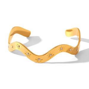 Heart Stainless Steel Waterproof Gold Color Zircon Bangles h5