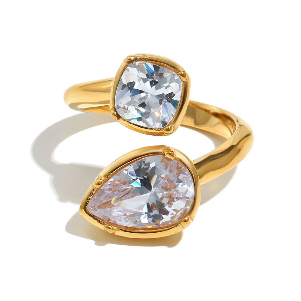 Simple Waterproof Stainless Steel Zircon Gold Color Ring h5 Picture4