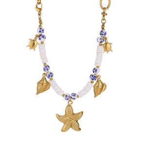 Retro Heart Porcelain Titanium Steel Gold Color Women's Beaded Necklaces h5