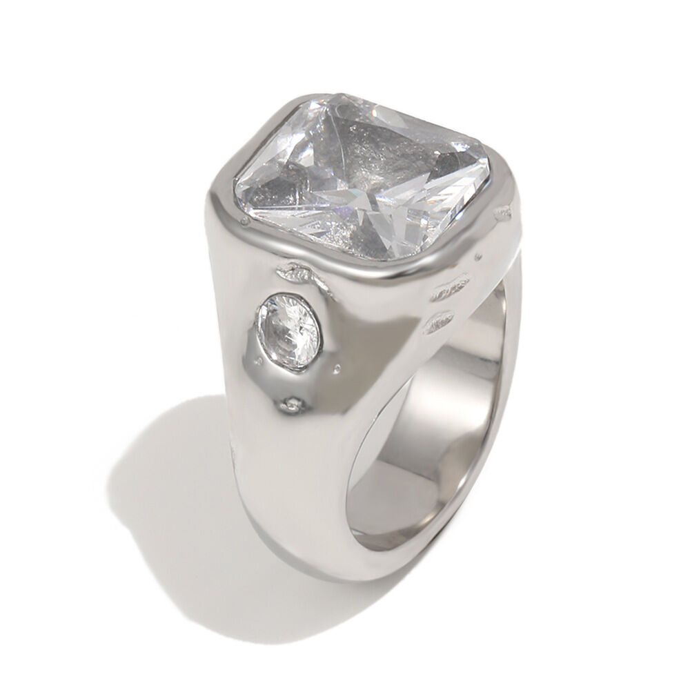 Side-Mounted Round Cubic Zirconia Diamond Ring - Steel Color/Number 8 Picture6