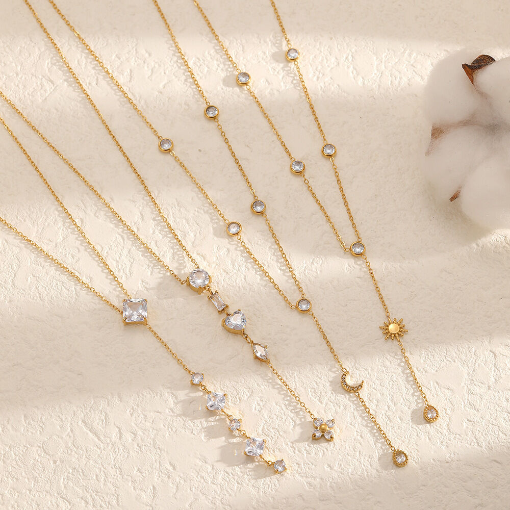 Elegant Rectangle Stainless Steel Waterproof Gold Color Women's Long Necklaces h5Picture3