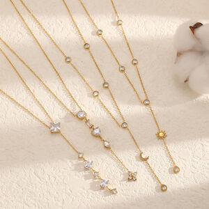 Elegant Rectangle Stainless Steel Waterproof Gold Color Women's Long Necklaces h5 Picture3