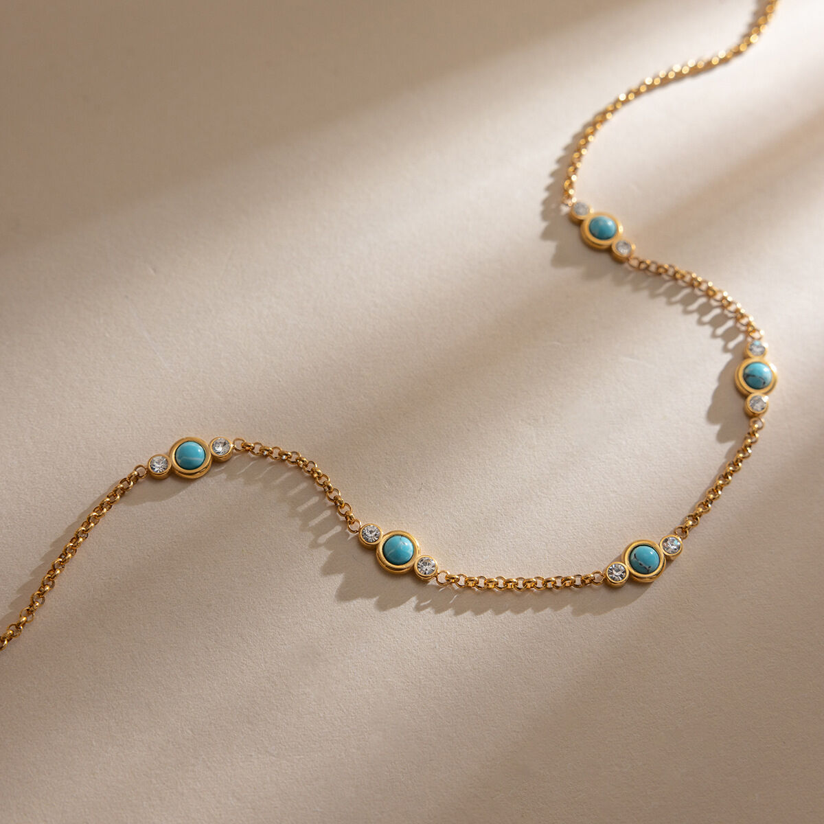 Shimmering Turquoise Stainless Steel Waterproof Gold Color Women's Chain Necklaces h5 Picture5